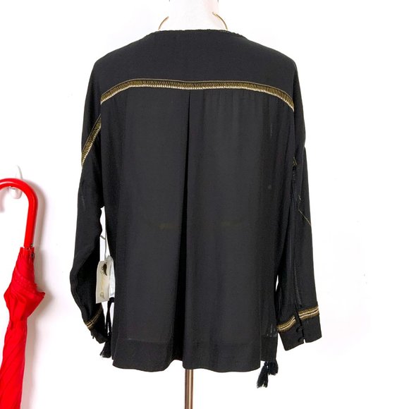 New Gold Hawk BOHO Black Long Sleeve Embroidered Blouse  Sz M - Picture 9 of 16
